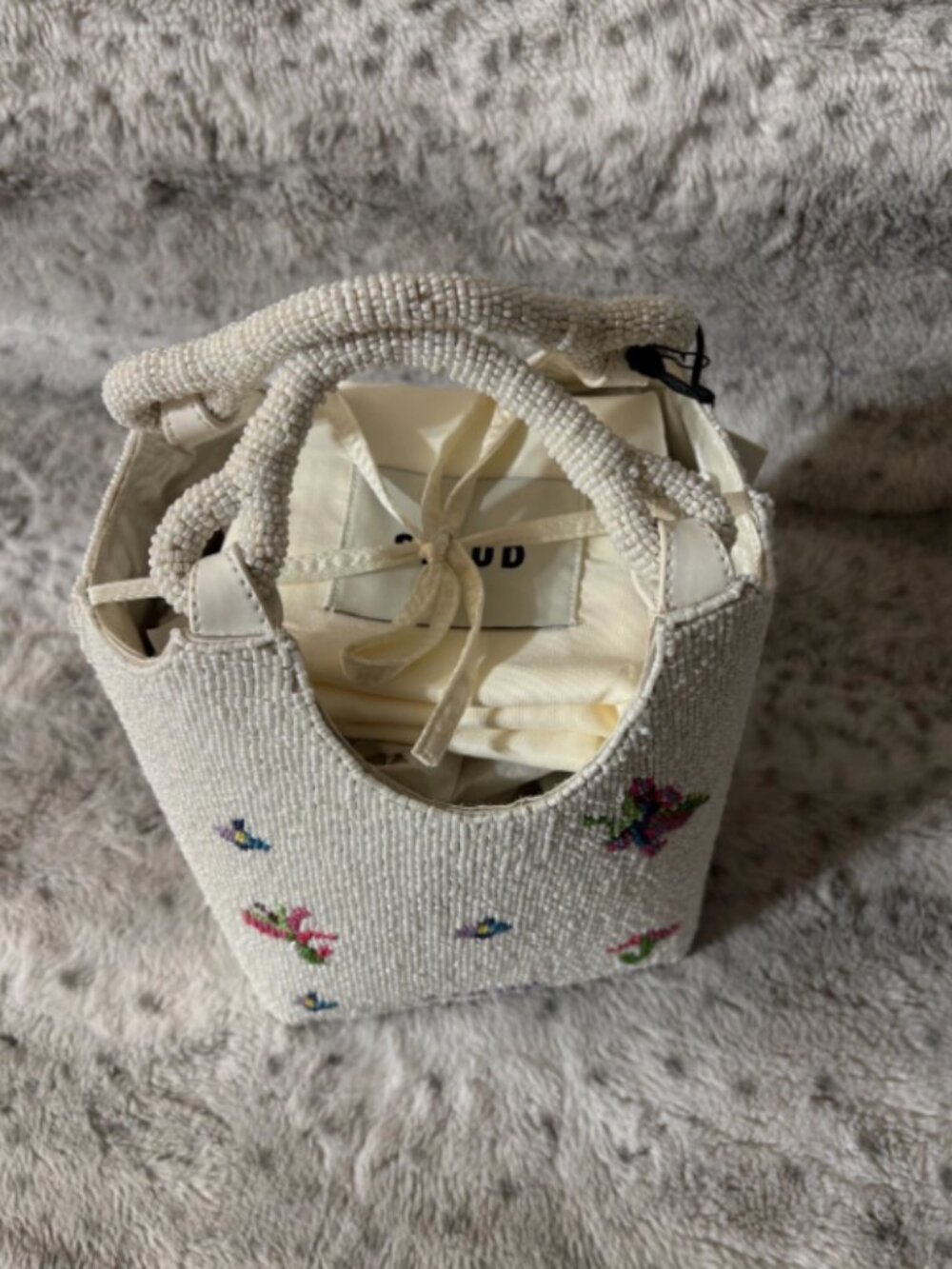 STAUD Beaded Cote FIRST BLOOM DAY Bag MSRP$395 Timeless Chic - Picture 15 of 16